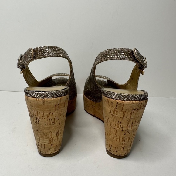 Stuart Weitzman Jean Glitter Slingback Cork Platform Sandals Women's Size 7M - Picture 10 of 14